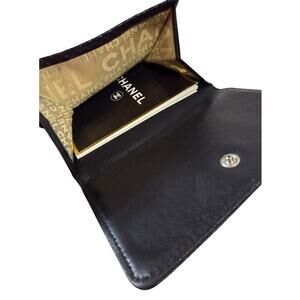 CHANEL CC Logo Wallet Timeless Black Calfskin Leather Camel Interior COA